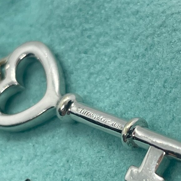 Tiffany & Co Diamond 18K White Gold Heart Key Pendant 18" Chain Necklace in Box - Picture 2 of 16